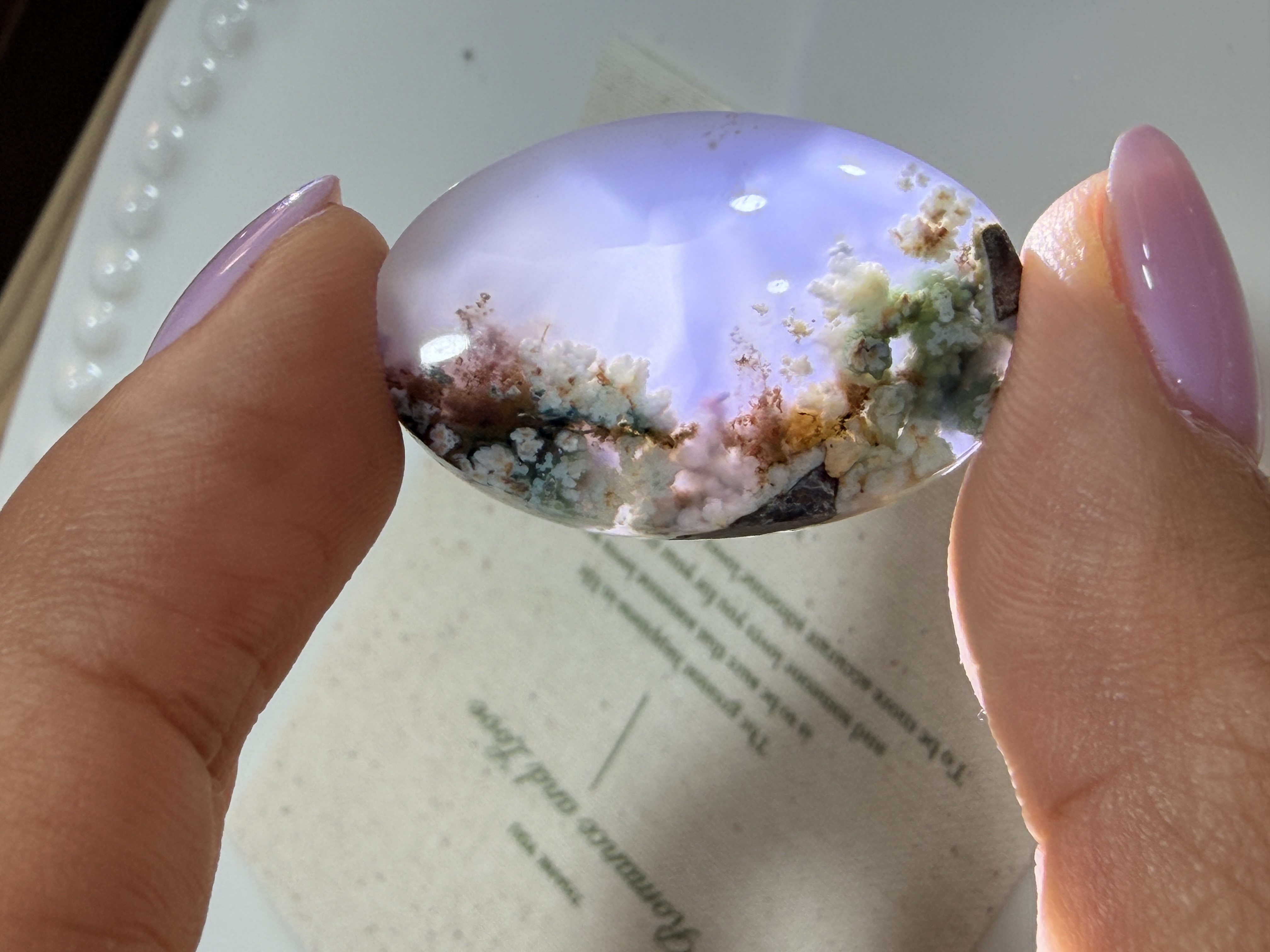 Moss agate selected for its individual natural pattern